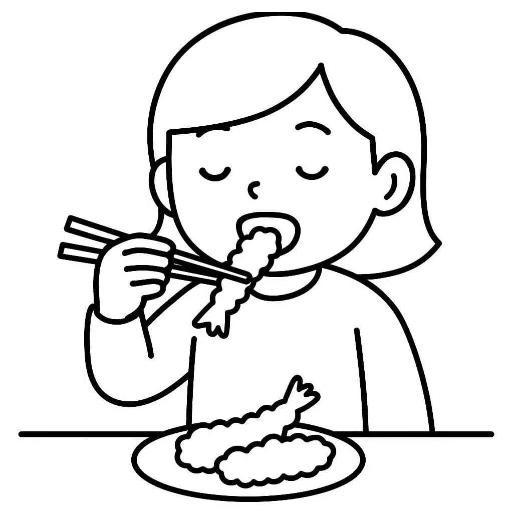 天ぷら 女性が食べる ぬりえ