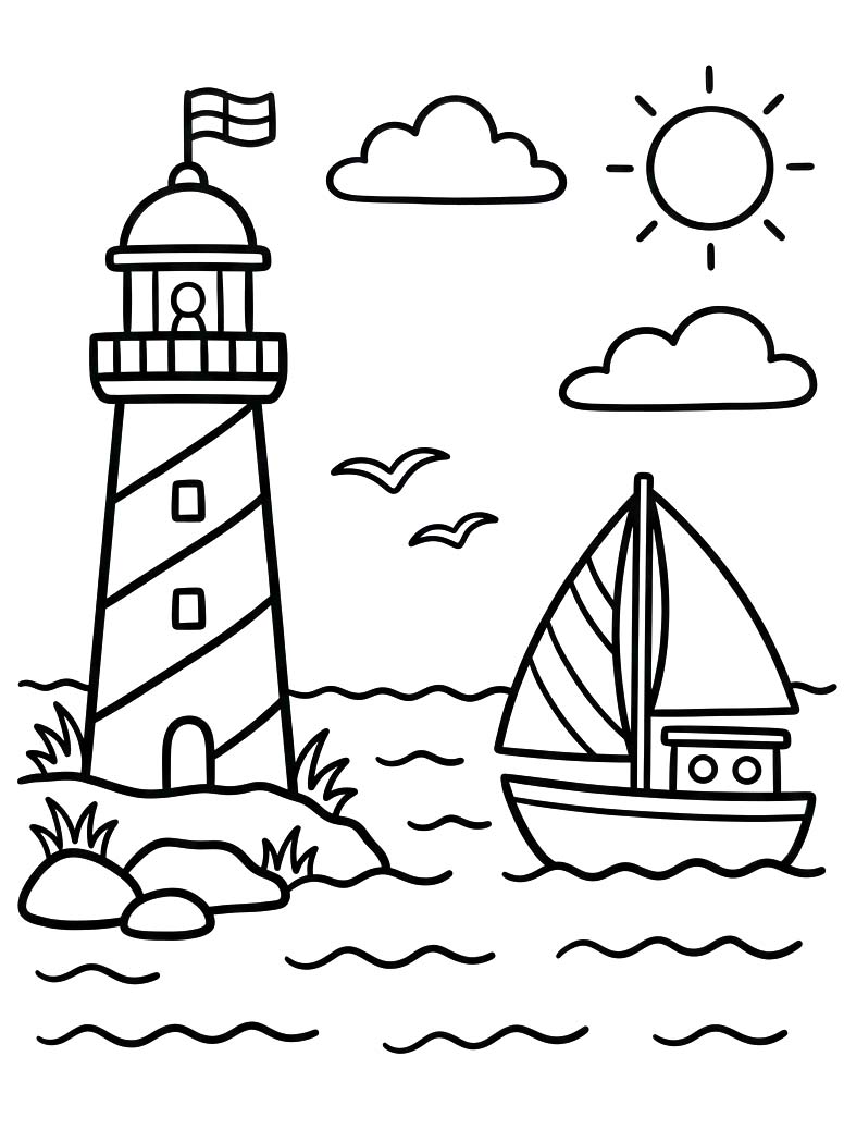 灯台 描く ぬりえ