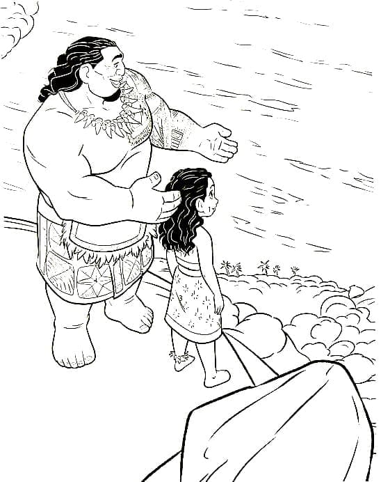 トゥイ酋長とモアナ ぬりえ