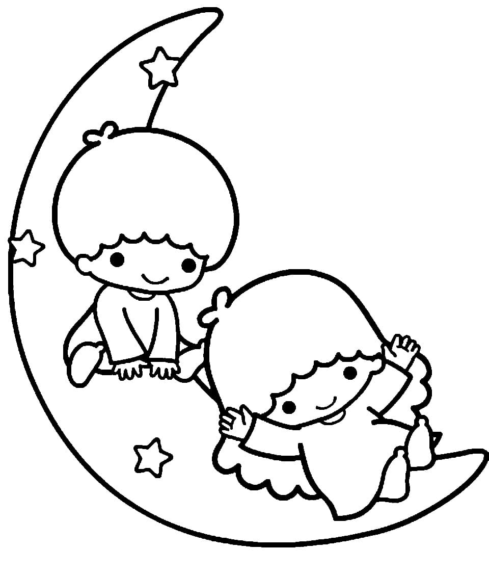 月の上の小さな双子星 ぬりえ