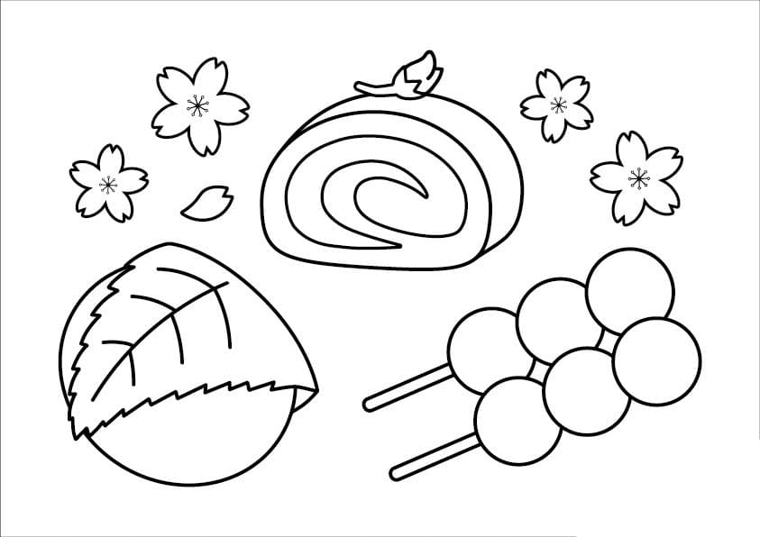 和菓子を無料で描く ぬりえ
