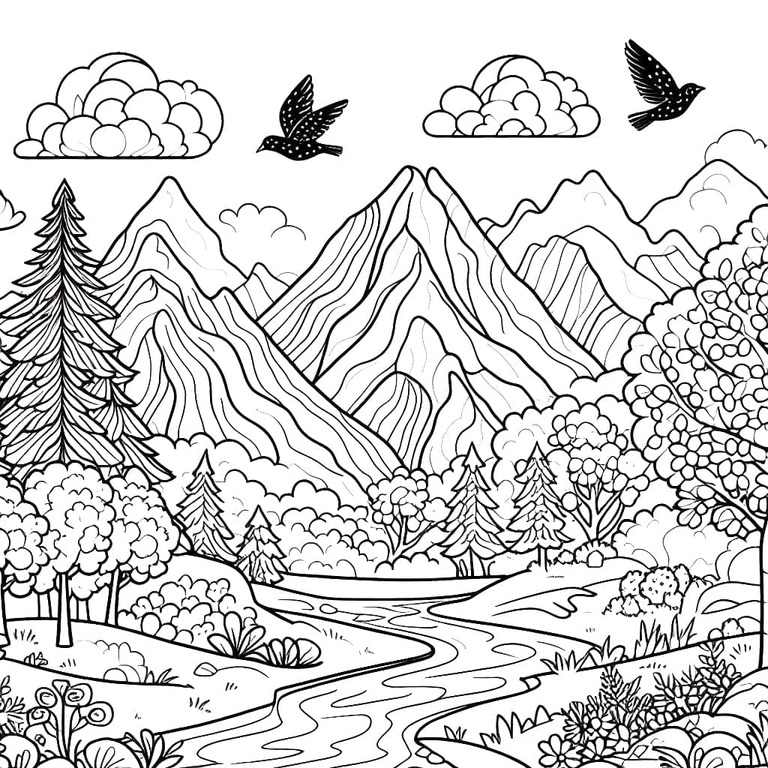山 2 ぬりえ