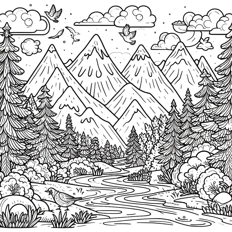 山 3 ぬりえ