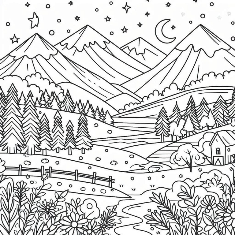 山 5 ぬりえ