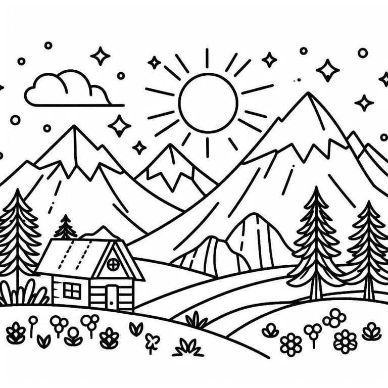 山 8 ぬりえ