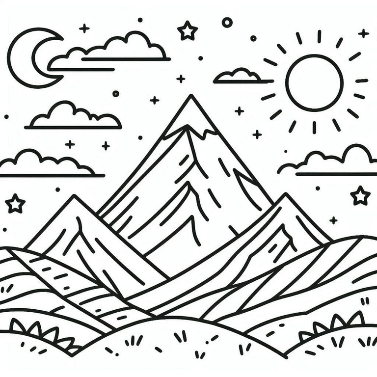 山 無料 ぬりえ