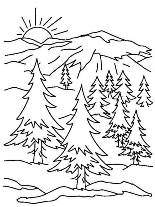 山のプリント ぬりえ