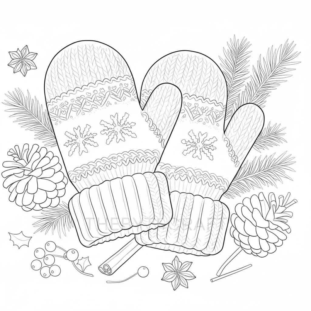 雪のミトン ぬりえ