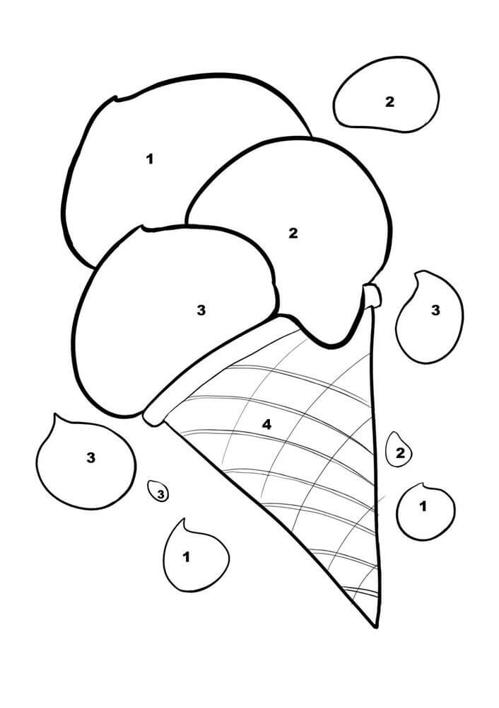 アイスクリーム 番号による色 印刷可能ぬりえ無料ダウンロード