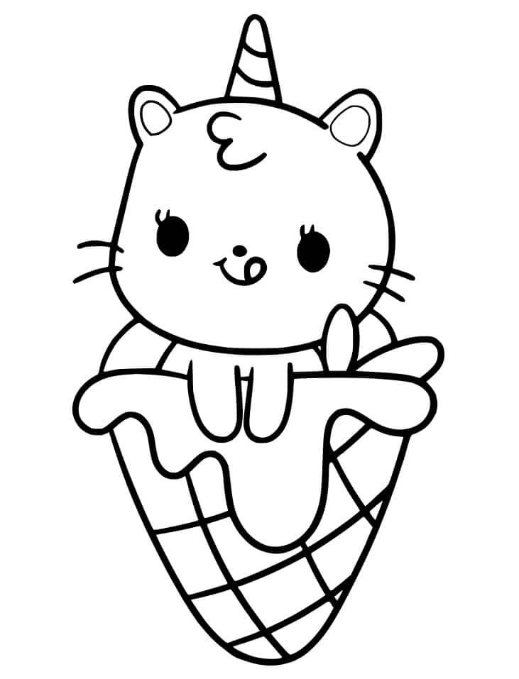 アイスクリームユニコーン猫 印刷可能ぬりえ無料ダウンロード