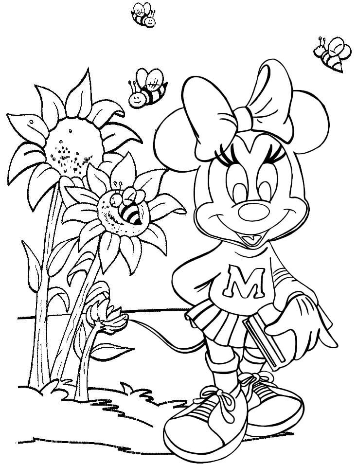花とミツバチとミニーマウス 印刷可能ぬりえ無料ダウンロード 1981
