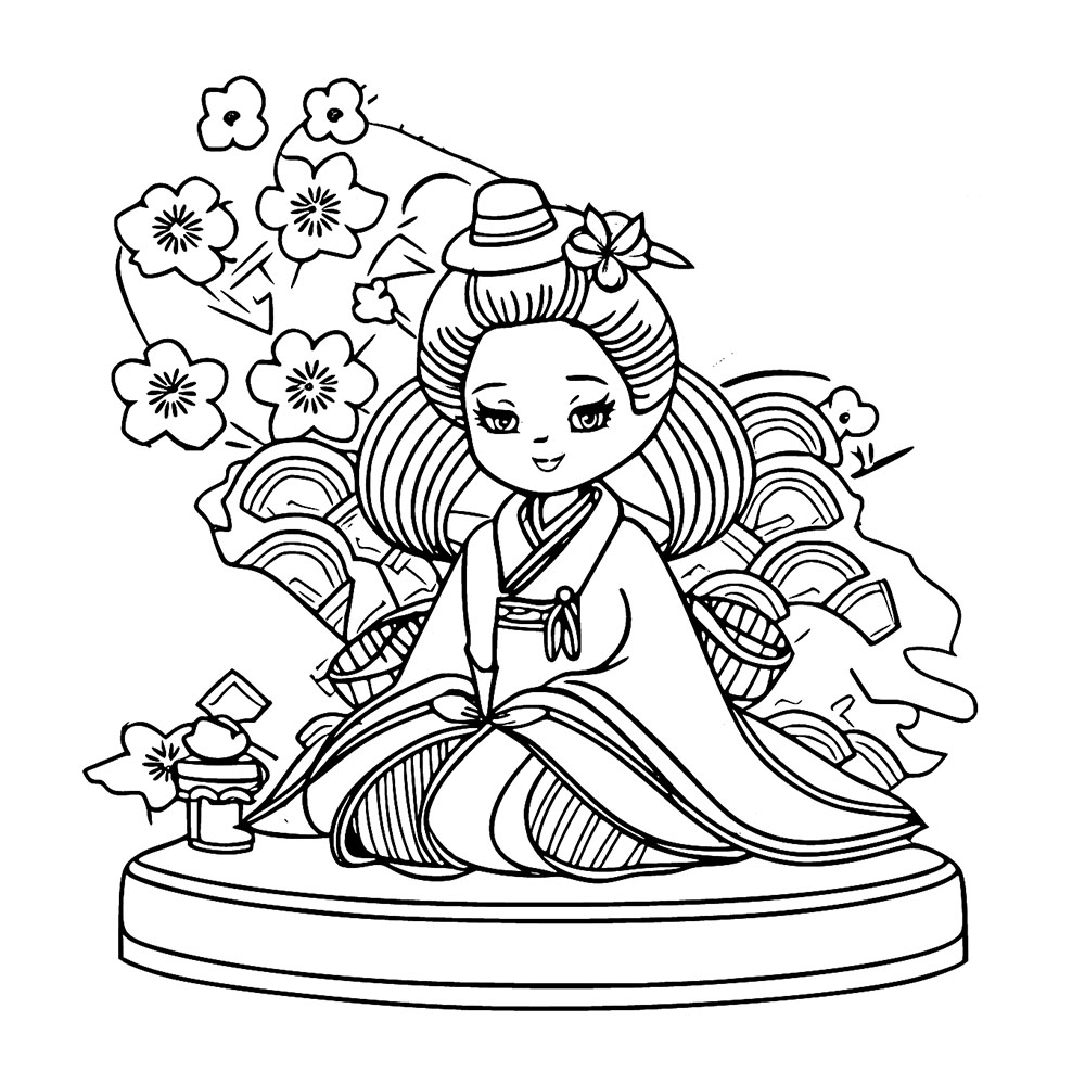 ひなまつりの美しいひな人形 - 印刷可能ぬりえ無料ダウンロード