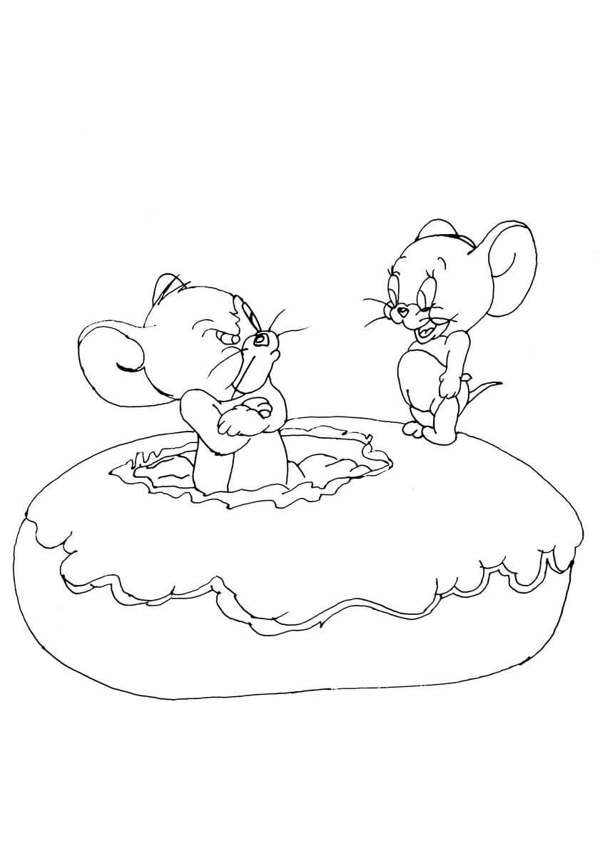 ケーキのジェリーと赤ちゃんネズミ 印刷可能ぬりえ無料ダウンロード