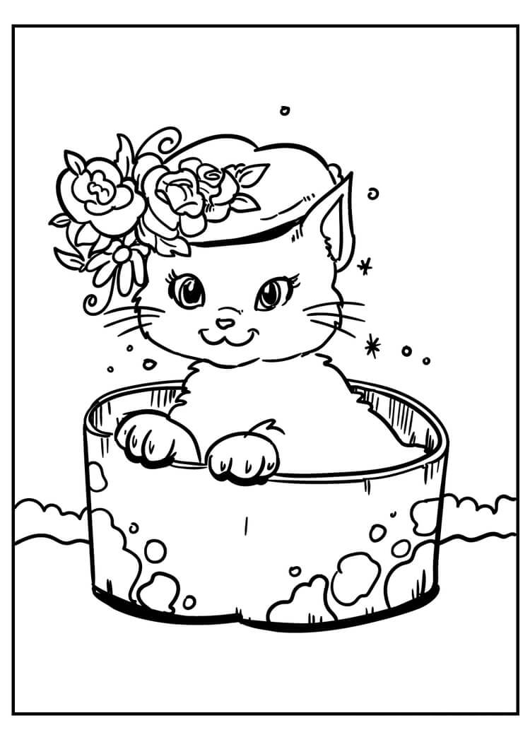 鍋に横たわっている猫 印刷可能ぬりえ無料ダウンロード