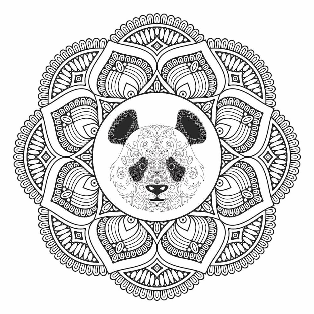 お母さんパンダと赤ちゃんパンダの曼荼羅 - 印刷可能ぬりえ無料ダウンロード