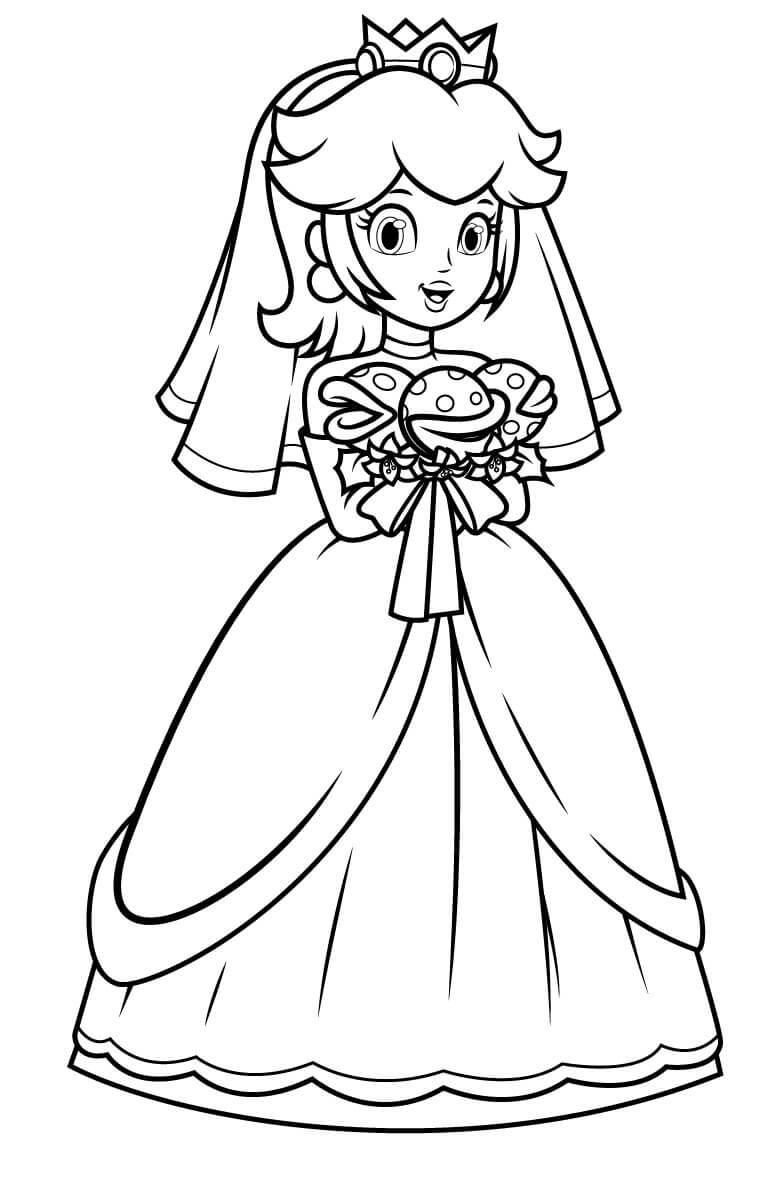 プリンセスピーチ花嫁 - 印刷可能ぬりえ無料ダウンロード