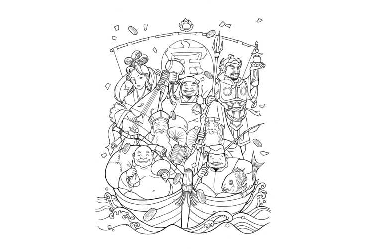 七福神 形 - 印刷可能ぬりえ無料ダウンロード