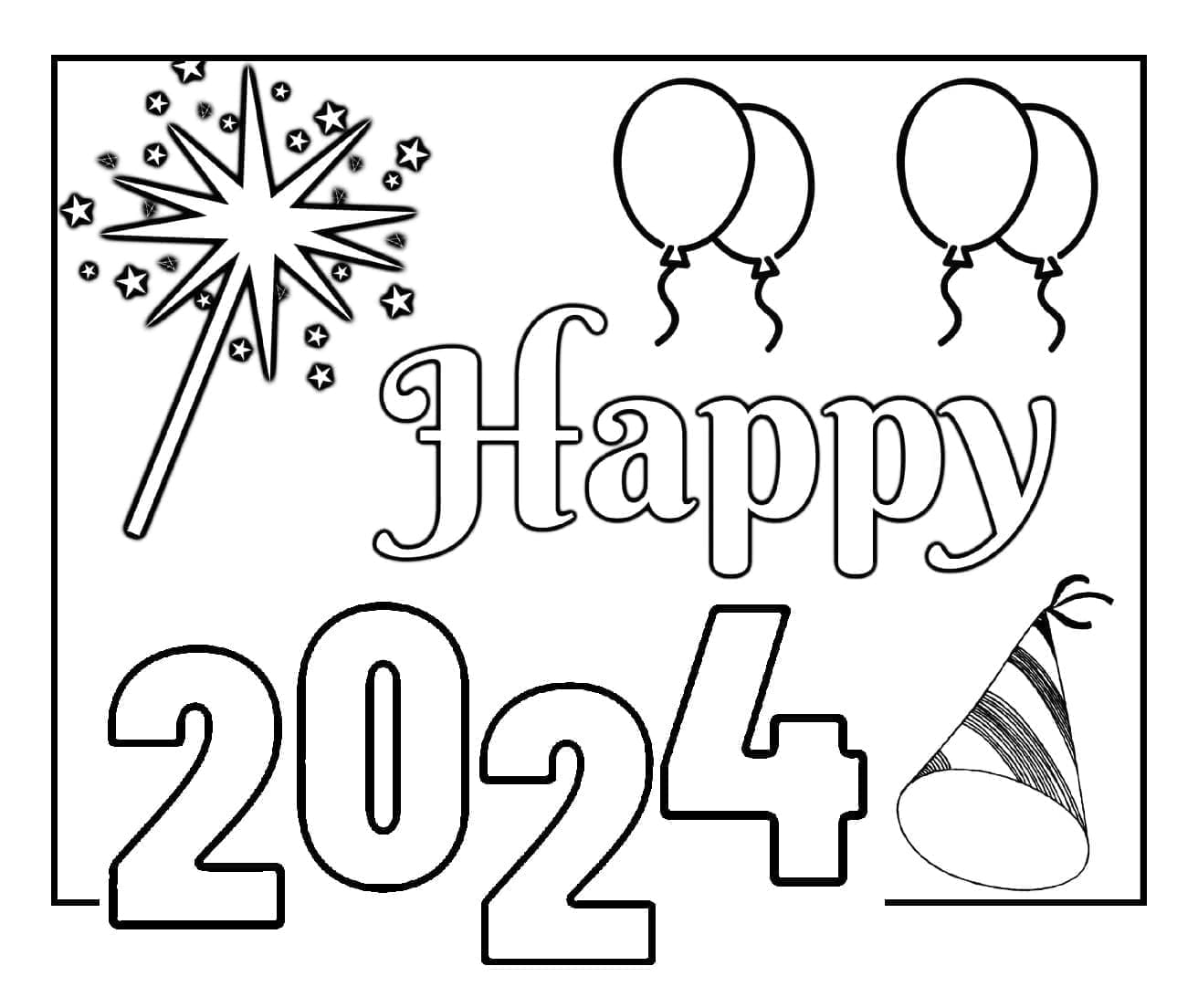 無料印刷可能な新年あけましておめでとうございます 2024 印刷可能ぬりえ無料ダウンロード